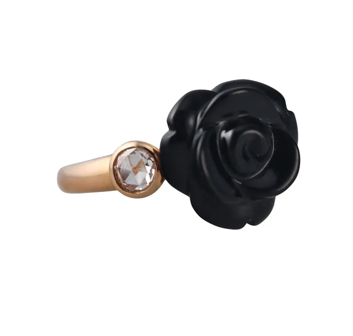 Rings Mimi Milano Mimi Milano Grace Diamond Onyx Rose Flower 18k Gold Ring