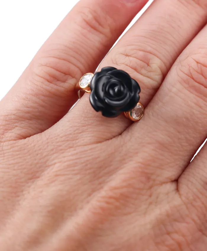 Rings Mimi Milano Mimi Milano Grace Diamond Onyx Rose Flower 18k Gold Ring