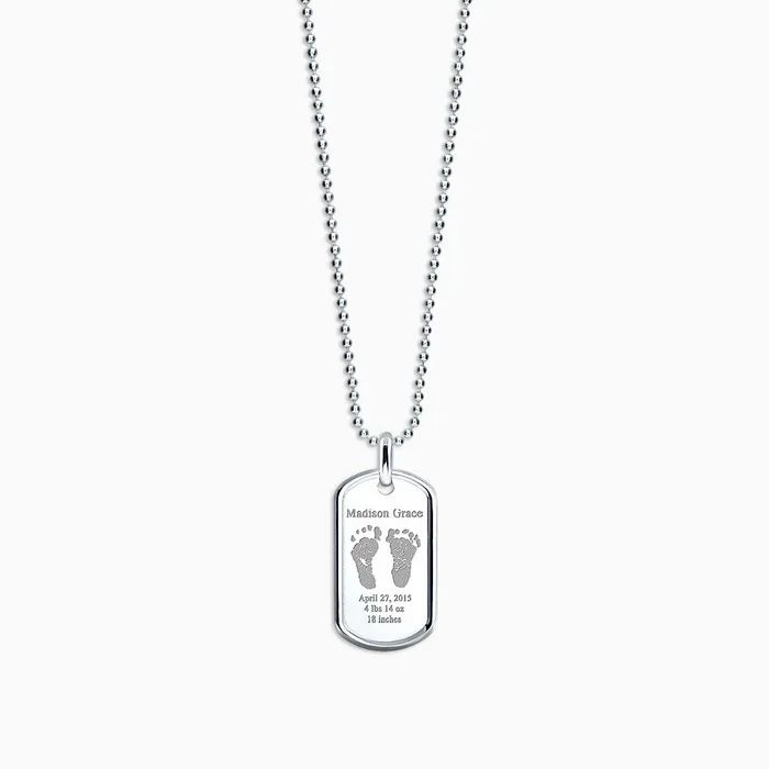 Sandy Steven Engravers Custom Engraved Mens RaisedEdge Sterling Silver Baby Footprint Dog Tag Necklace with Ball Chain Medium Necklaces Sandy Steven Engravers Custom Engraved Mens RaisedEdge Sterling Silver Baby Footprint Dog Tag Necklace with Ball Chain Medium Necklaces