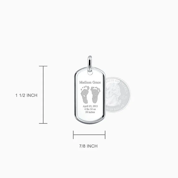 Sandy Steven Engravers Custom Engraved Mens RaisedEdge Sterling Silver Baby Footprint Dog Tag Necklace with Ball Chain Medium Necklaces