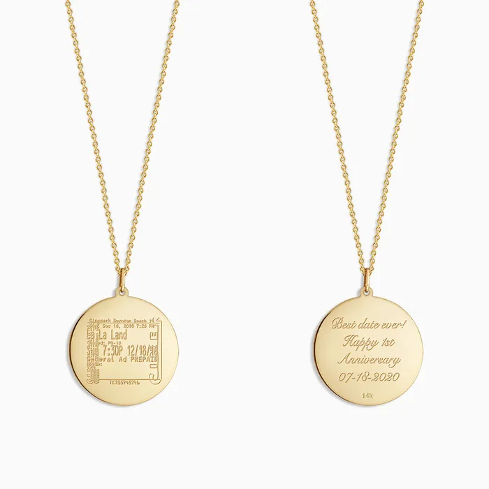 Sandy Steven Engravers Necklaces Engravable 1 inch 14k Yellow Gold Disc Charm Necklace with Cable Chain