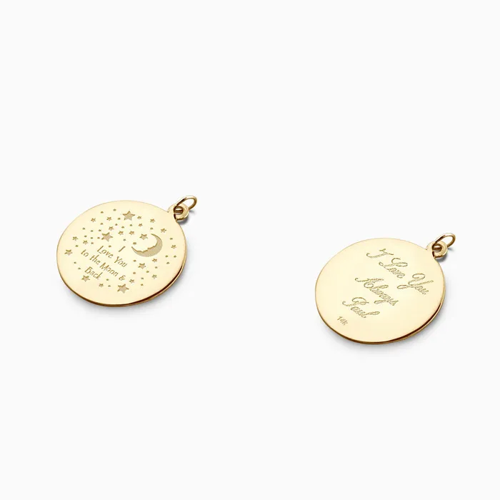 Sandy Steven Engravers Necklaces Engravable 1 inch 14k Yellow Gold Disc Charm Necklace with Cable Chain