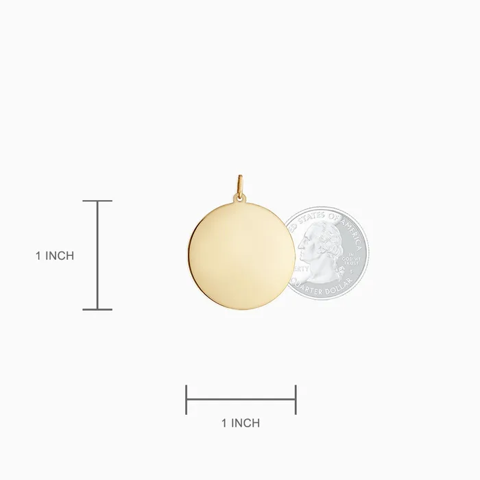 Sandy Steven Engravers Necklaces Engravable 1 inch 14k Yellow Gold Disc Charm Necklace with Cable Chain