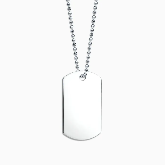 Sandy Steven Engravers Necklaces Engravable Mens FlatEdge Sterling Silver Dog Tag Slider Necklace with Ball Chain Large
