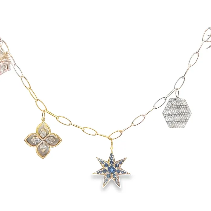 YaninaCo Jewelry Diamond and Sapphire Charm Necklace Necklaces