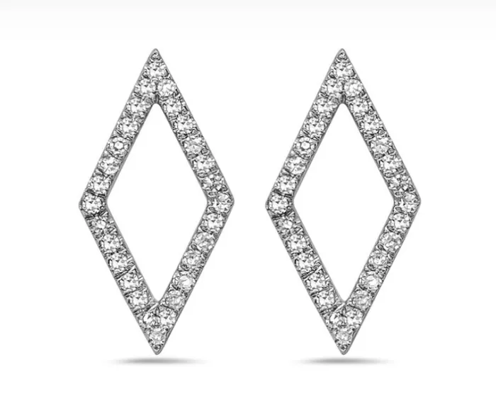 14k White Gold Pave Diamond Open Diamond Shape Earrings I8578 Bassali Earrings 14k White Gold Pave Diamond Open Diamond Shape Earrings I8578 Bassali Earrings
