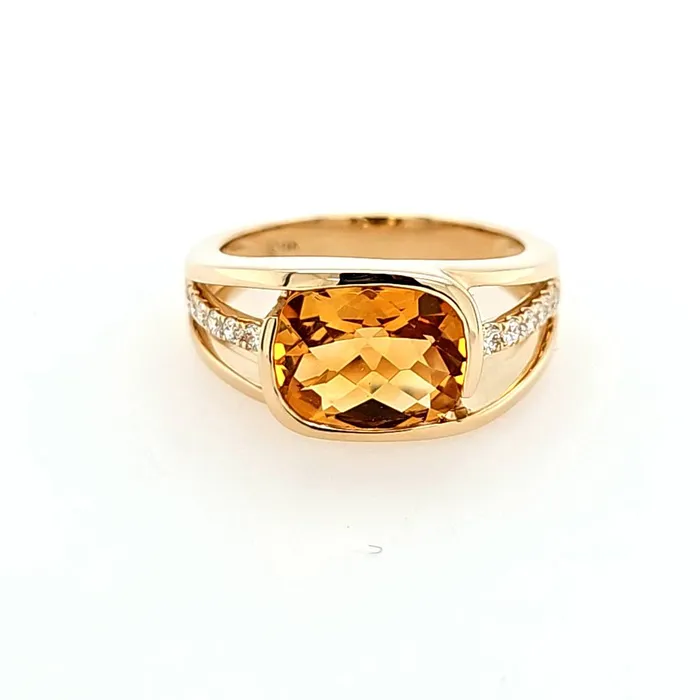 14k Yellow Gold Citrine Diamond Ring I8182 LIV Rings