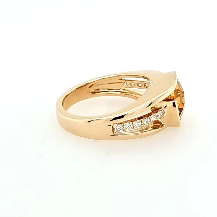 14k Yellow Gold Citrine Diamond Ring I8182 LIV Rings