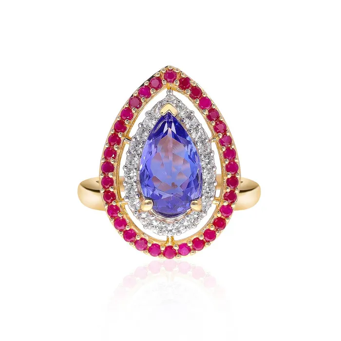 221 Ct Tanzanite Ruby Sapphire Cluster Ring 14K Yellow Gold Gemstone Jewelry YoTreasure Rings 221 Ct Tanzanite Ruby Sapphire Cluster Ring 14K Yellow Gold Gemstone Jewelry YoTreasure Rings