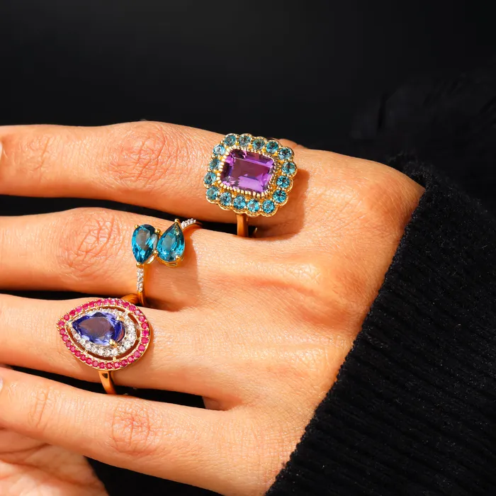 221 Ct Tanzanite Ruby Sapphire Cluster Ring 14K Yellow Gold Gemstone Jewelry YoTreasure Rings 221 Ct Tanzanite Ruby Sapphire Cluster Ring 14K Yellow Gold Gemstone Jewelry YoTreasure Rings