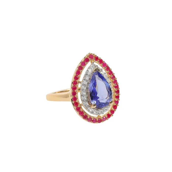 221 Ct Tanzanite Ruby Sapphire Cluster Ring 14K Yellow Gold Gemstone Jewelry YoTreasure Rings 221 Ct Tanzanite Ruby Sapphire Cluster Ring 14K Yellow Gold Gemstone Jewelry YoTreasure Rings