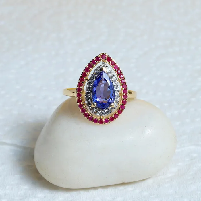 221 Ct Tanzanite Ruby Sapphire Cluster Ring 14K Yellow Gold Gemstone Jewelry YoTreasure Rings 221 Ct Tanzanite Ruby Sapphire Cluster Ring 14K Yellow Gold Gemstone Jewelry YoTreasure Rings