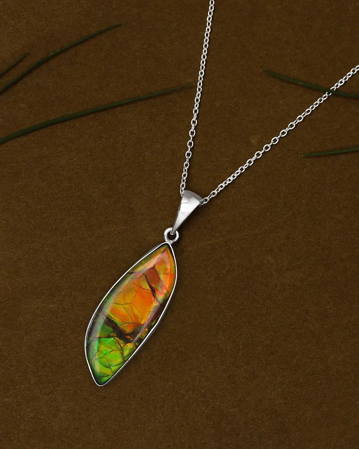 955 Ct Ammolite Solid 925 Sterling Silver Necklace Pendant Jewelry YoTreasure Necklaces