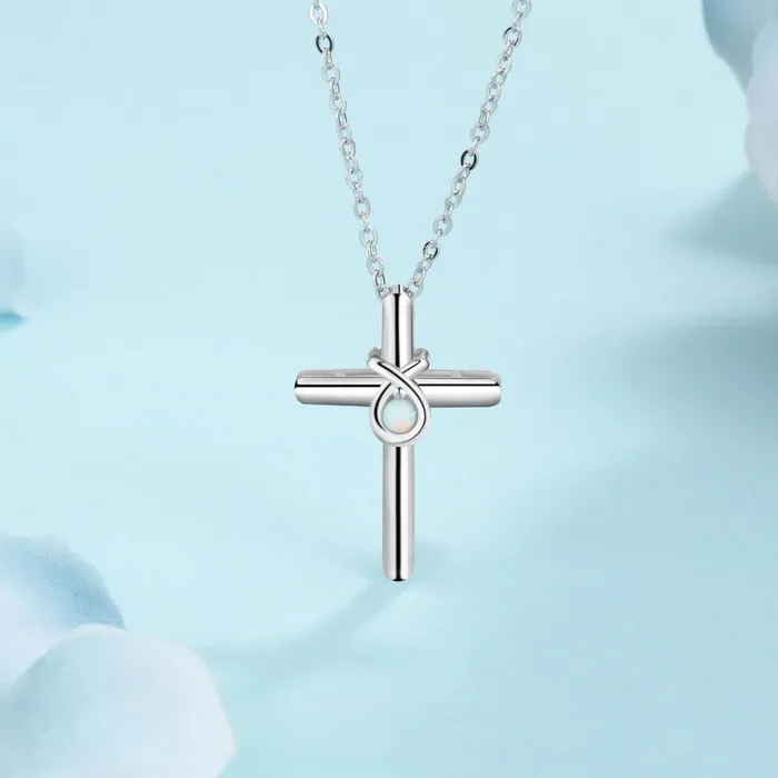 925 Sterling Silver Cross Shape with White Opal Stone Pendant Necklaces for Women customjewelryan Necklaces