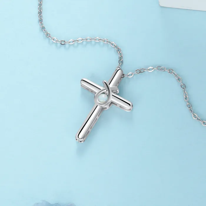 925 Sterling Silver Cross Shape with White Opal Stone Pendant Necklaces for Women customjewelryan Necklaces