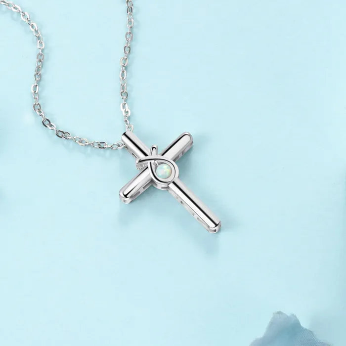 925 Sterling Silver Cross Shape with White Opal Stone Pendant Necklaces for Women customjewelryan Necklaces