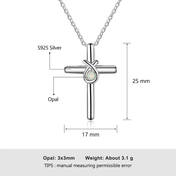 925 Sterling Silver Cross Shape with White Opal Stone Pendant Necklaces for Women customjewelryan Necklaces