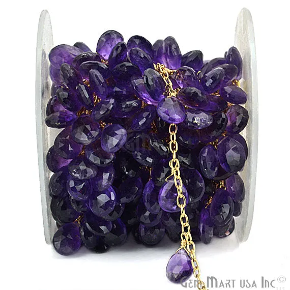 Amethyst Tear Drops Beads Gold Plated Wire Wrapped Briolette Rosary Chain GemMartUSA PreStyled Sets Amethyst Tear Drops Beads Gold Plated Wire Wrapped Briolette Rosary Chain GemMartUSA PreStyled Sets