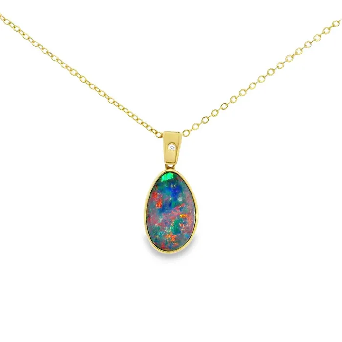 Australian Doublet Opal Pendant Set in 14K Yellow Gold Australian Opal Cutters PreStyled Sets