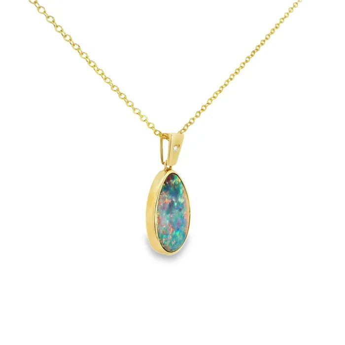 Australian Doublet Opal Pendant Set in 14K Yellow Gold Australian Opal Cutters PreStyled Sets Australian Doublet Opal Pendant Set in 14K Yellow Gold Australian Opal Cutters PreStyled Sets