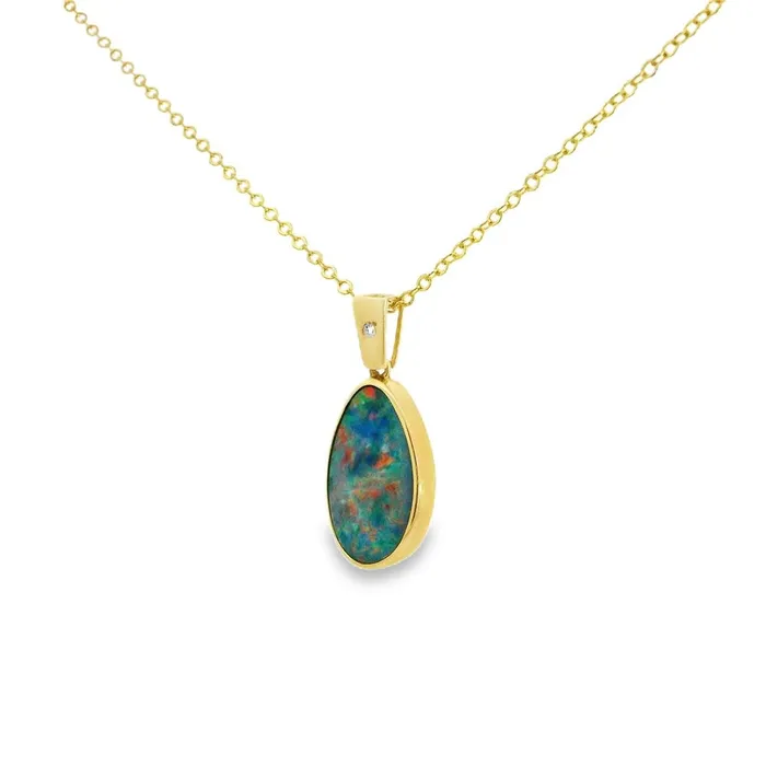 Australian Doublet Opal Pendant Set in 14K Yellow Gold Australian Opal Cutters PreStyled Sets Australian Doublet Opal Pendant Set in 14K Yellow Gold Australian Opal Cutters PreStyled Sets