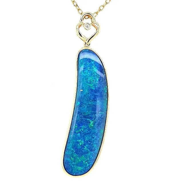 Australian Opal Cutters Australian Doublet Opal Pendant Set in 14K Yellow Gold PreStyled Sets Australian Opal Cutters Australian Doublet Opal Pendant Set in 14K Yellow Gold PreStyled Sets