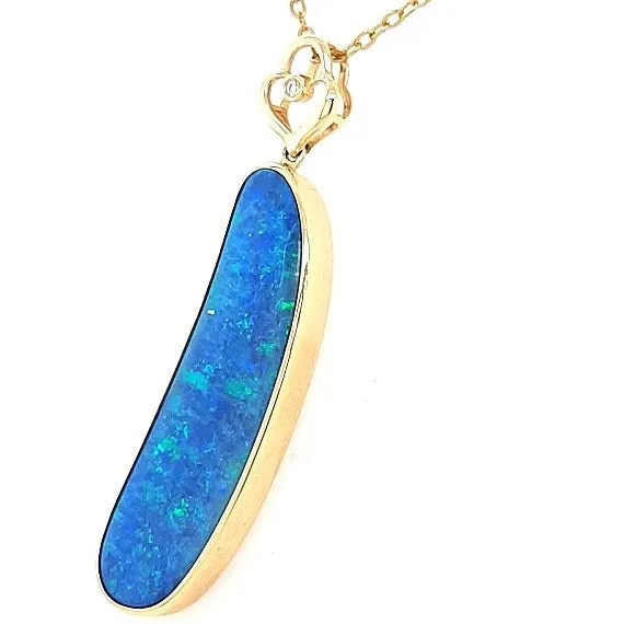 Australian Opal Cutters Australian Doublet Opal Pendant Set in 14K Yellow Gold PreStyled Sets Australian Opal Cutters Australian Doublet Opal Pendant Set in 14K Yellow Gold PreStyled Sets