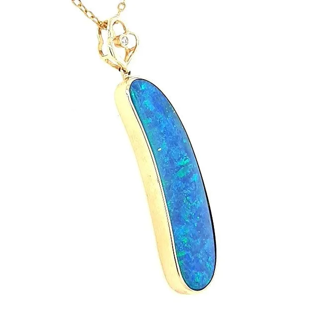 Australian Opal Cutters Australian Doublet Opal Pendant Set in 14K Yellow Gold PreStyled Sets Australian Opal Cutters Australian Doublet Opal Pendant Set in 14K Yellow Gold PreStyled Sets