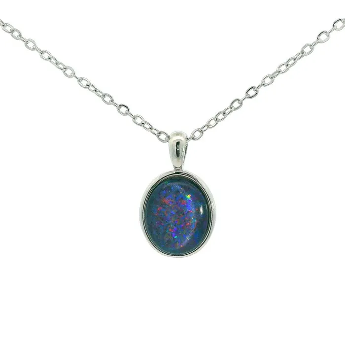 Australian Opal Cutters Necklaces Australian Opal Triplet Pendant Set in Stainless Steel Australian Opal Cutters Necklaces Australian Opal Triplet Pendant Set in Stainless Steel