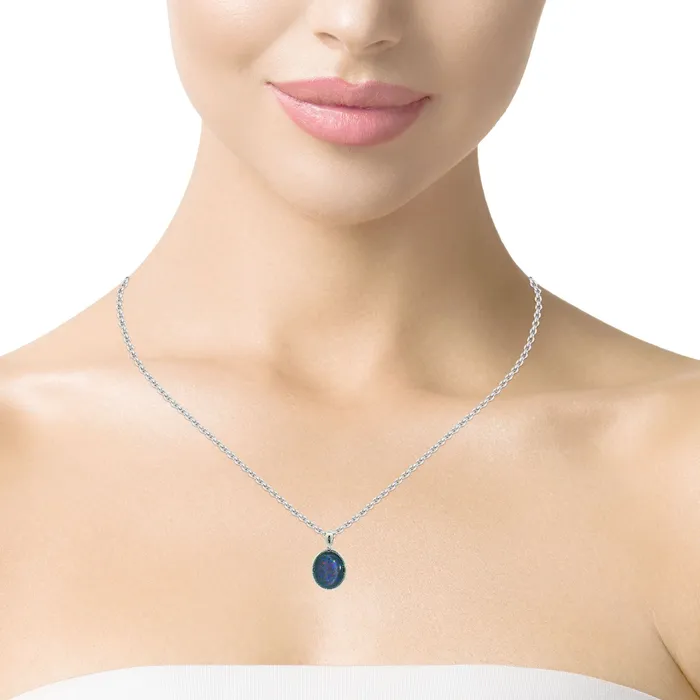 Australian Opal Cutters Necklaces Australian Opal Triplet Pendant Set in Stainless Steel