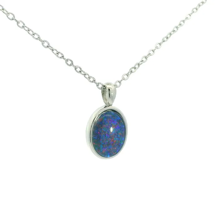 Australian Opal Cutters Necklaces Australian Opal Triplet Pendant Set in Stainless Steel
