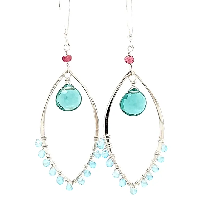 AVF Earrings AVF Silver Blue Apatite Green Quartz Pink Tourmaline Marquise Shaped Dangle Earrings SI3743 AVF Earrings AVF Silver Blue Apatite Green Quartz Pink Tourmaline Marquise Shaped Dangle Earrings SI3743