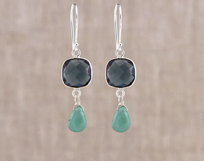 AVF Earrings AVF Sterling Silver Square Bezel Hydro Quartz Grandidierite Drop Earrings SI7025 AVF Earrings AVF Sterling Silver Square Bezel Hydro Quartz Grandidierite Drop Earrings SI7025
