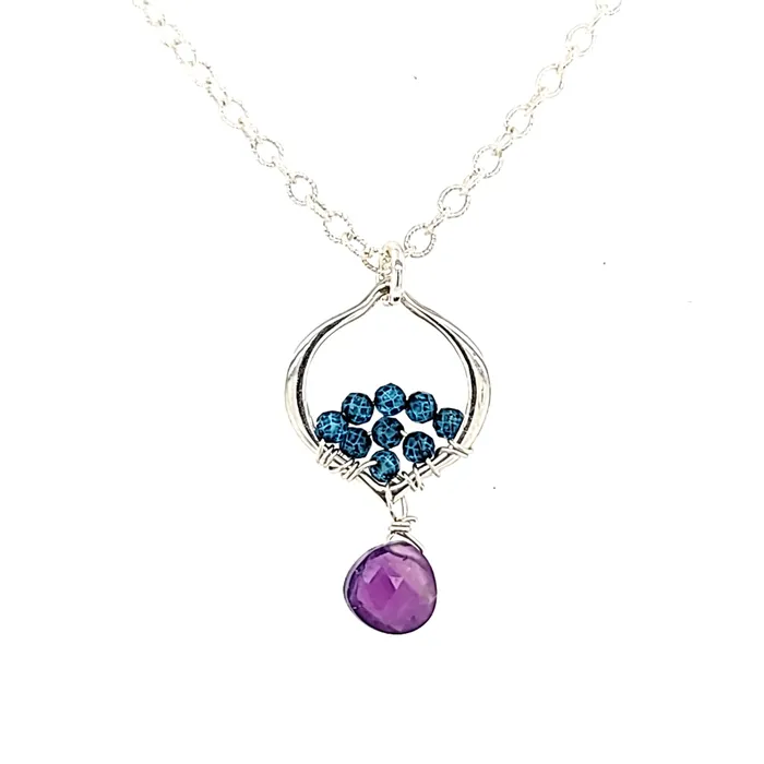 AVF Silver Petite Moroccan Inspired Beaded Blue Quartz Amethyst Drop Necklace SI3609 AVF Necklaces AVF Silver Petite Moroccan Inspired Beaded Blue Quartz Amethyst Drop Necklace SI3609 AVF Necklaces