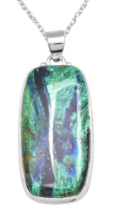 Azurite Malachite 2 Long 925 Solid Sterling Silver Pendant With 18 Chain YoTreasure Necklaces Azurite Malachite 2 Long 925 Solid Sterling Silver Pendant With 18 Chain YoTreasure Necklaces