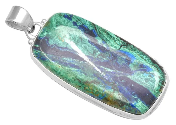 Azurite Malachite 2 Long 925 Solid Sterling Silver Pendant With 18 Chain YoTreasure Necklaces