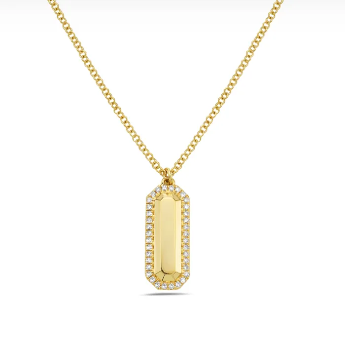 Bassali 14k Gold High Polished Faceted Pendant with Diamond Halo Necklace Necklaces Bassali 14k Gold High Polished Faceted Pendant with Diamond Halo Necklace Necklaces