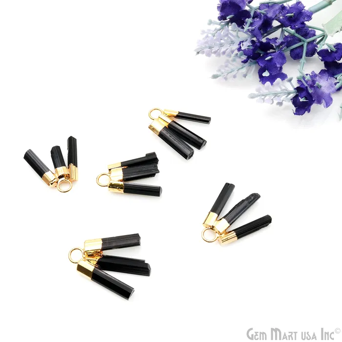 Black Tourmaline 26x16mm Gemstone 3 Bars Gold Electroplated Necklace Pendant GemMartUSA Necklaces
