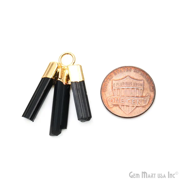 Black Tourmaline 26x16mm Gemstone 3 Bars Gold Electroplated Necklace Pendant GemMartUSA Necklaces