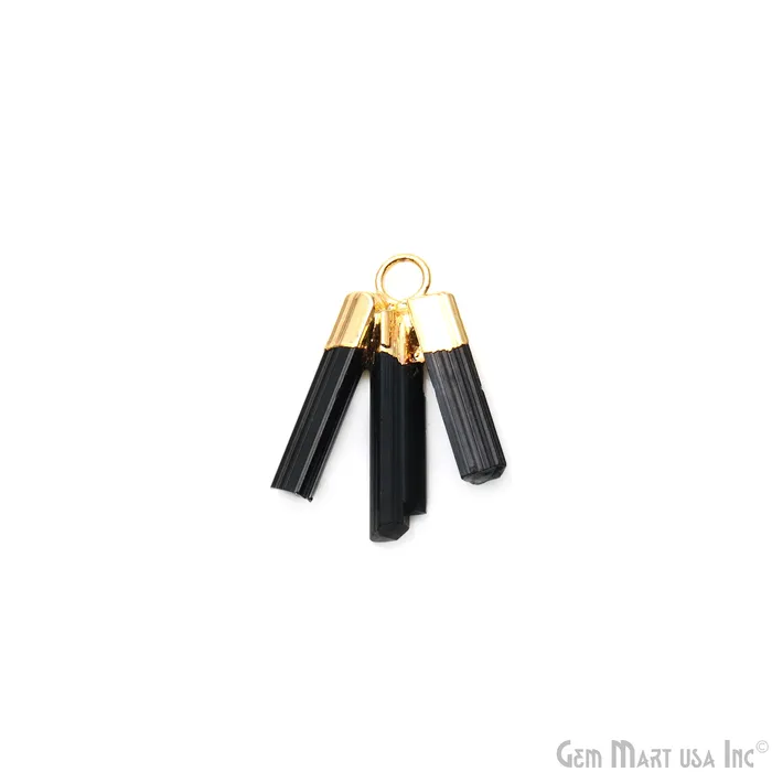 Black Tourmaline 26x16mm Gemstone 3 Bars Gold Electroplated Necklace Pendant GemMartUSA Necklaces
