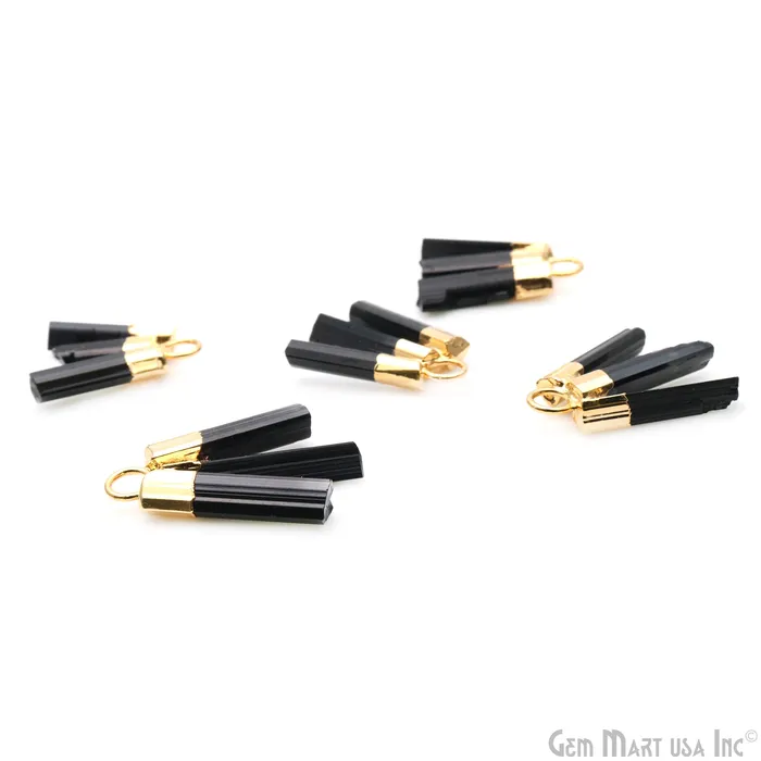 Black Tourmaline 26x16mm Gemstone 3 Bars Gold Electroplated Necklace Pendant GemMartUSA Necklaces