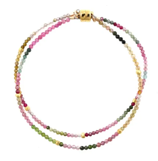 Bracelets AVF AVF Gold Filled Multicolored Tourmaline Double Strand Bracelet