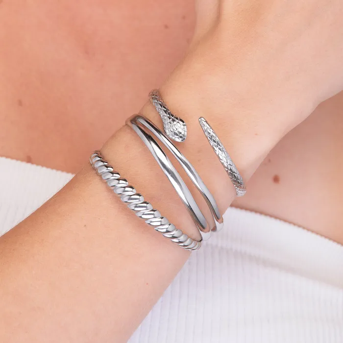 Camile Stone Croissant Open Cuff Bangle Rings