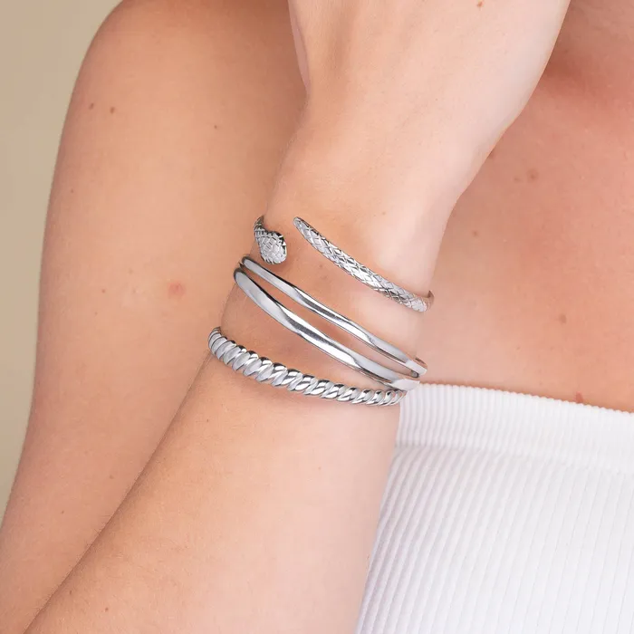 Camile Stone Croissant Open Cuff Bangle Rings