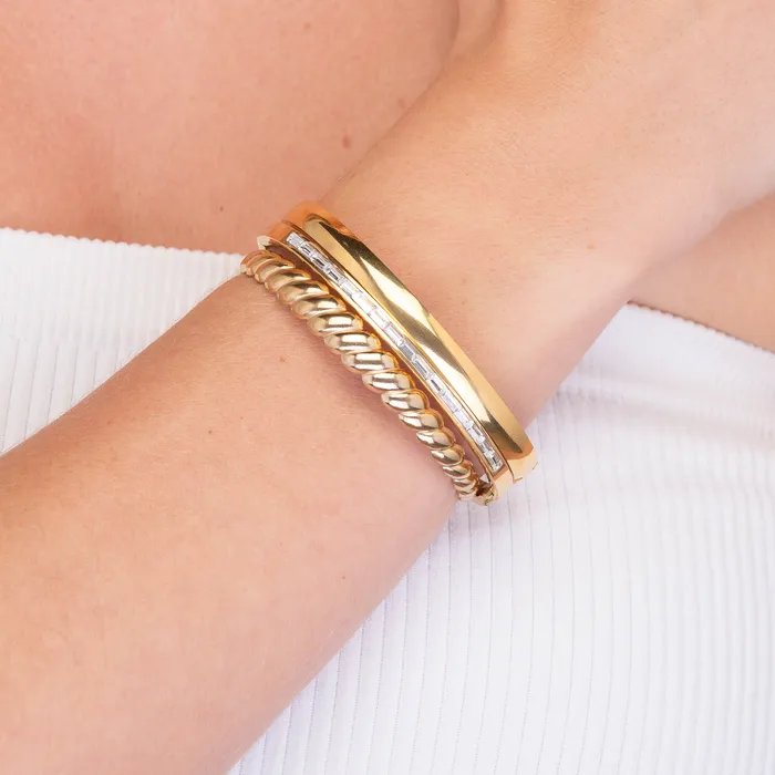 Camile Stone Croissant Open Cuff Bangle Rings