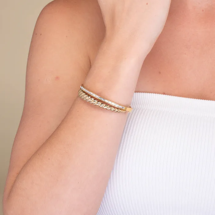 Camile Stone Croissant Open Cuff Bangle Rings