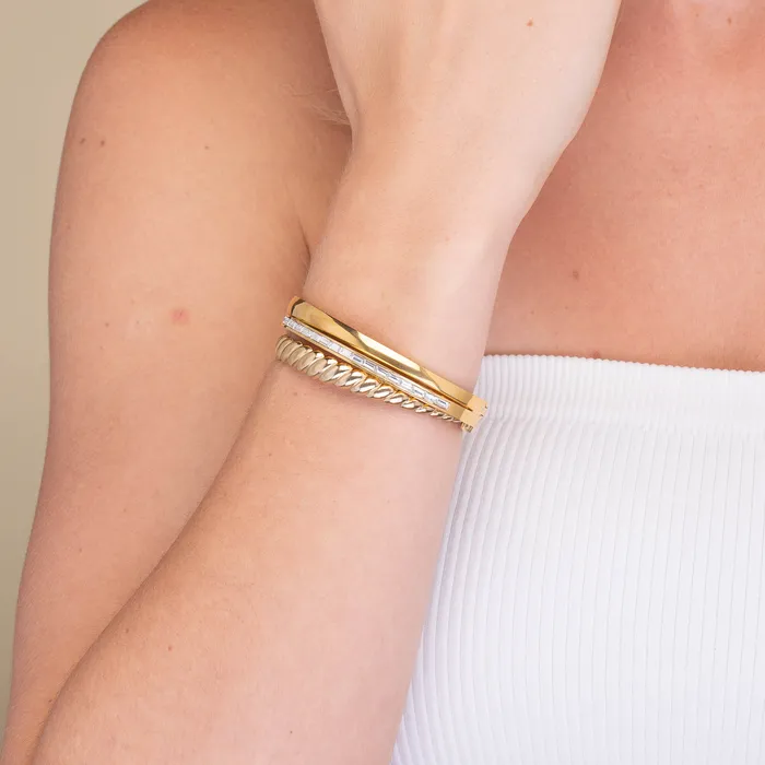 Camile Stone Croissant Open Cuff Bangle Rings