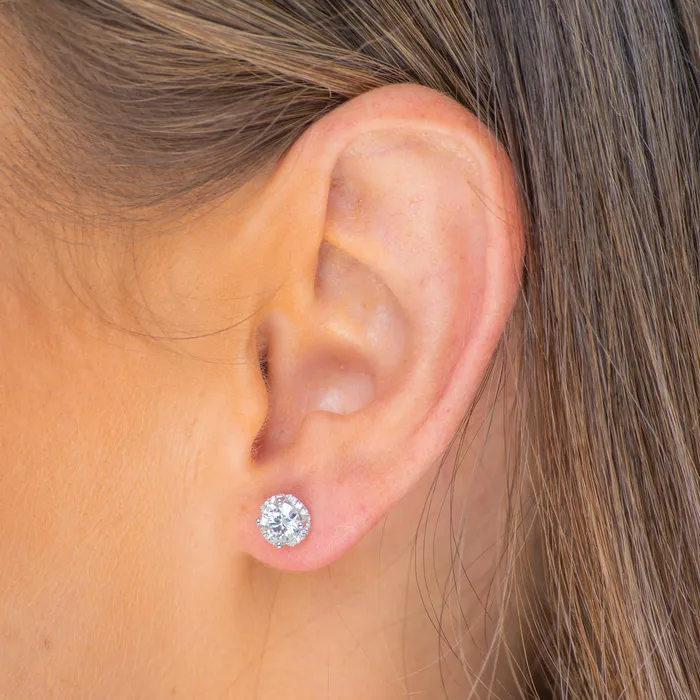 Camile Stone Earrings Clover Cushioned Halo Moissanite Stud Earrings 05 Carat