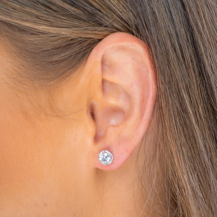 Camile Stone Earrings Clover Cushioned Halo Moissanite Stud Earrings 05 Carat