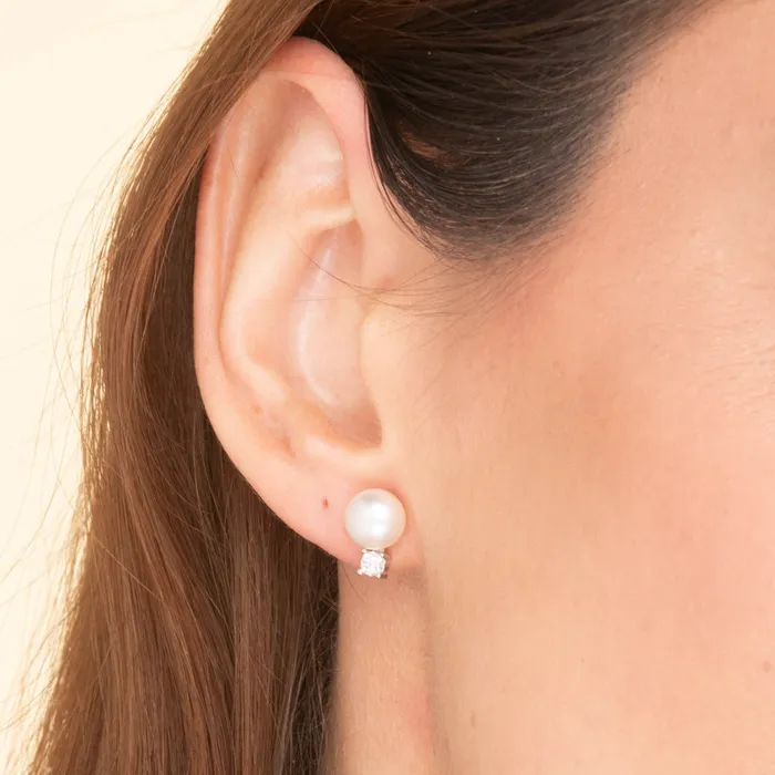 Camile Stone Earrings Pearl Moissanite Stud Earrings